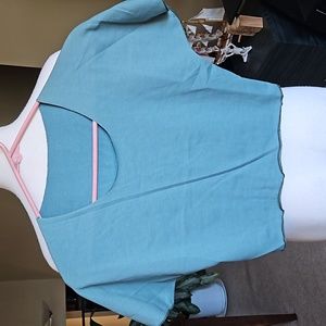 Cut Off Crewneck Crop Top Sweatshirt (L) Teal